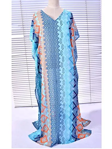 Turkish Print Chiffon Half Sleeve Swimwear Beach Caftan Dress