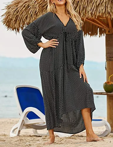 Turkish Print Chiffon Half Sleeve Swimwear Beach Caftan Dress