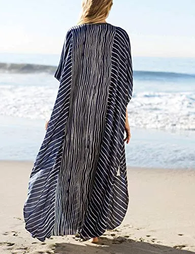 Turkish Print Chiffon Half Sleeve Swimwear Beach Caftan Dress