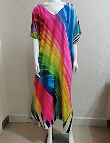 Turkish Print Chiffon Half Sleeve Swimwear Beach Caftan Dress