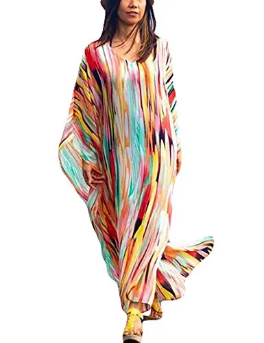 Turkish Print Chiffon Half Sleeve Swimwear Beach Caftan Dress