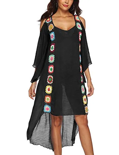 Turkish Print Chiffon Half Sleeve Swimwear Beach Caftan Dress