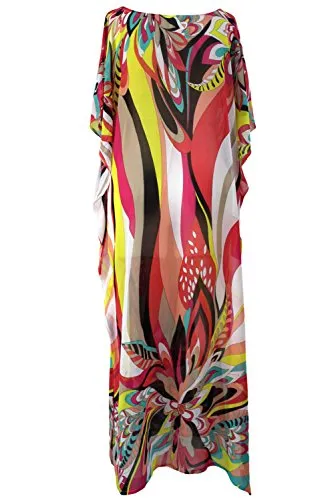 Turkish Print Chiffon Half Sleeve Swimwear Beach Caftan Dress