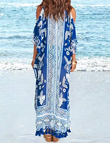 Turkish Print Chiffon Half Sleeve Swimwear Beach Caftan Dress