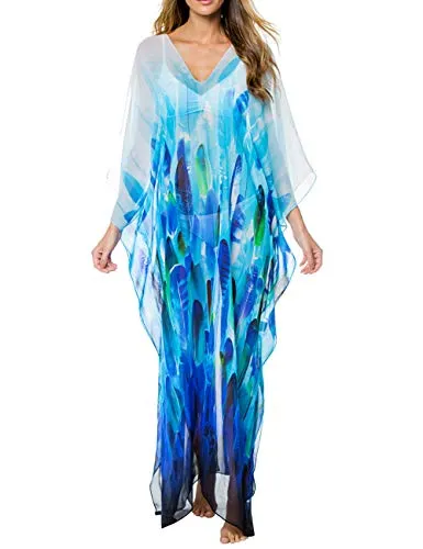 Turkish Print Chiffon Half Sleeve Swimwear Beach Caftan Dress