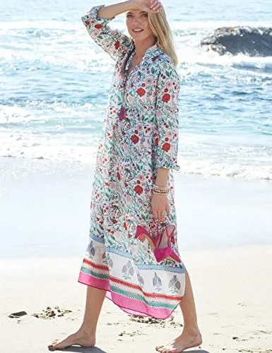 Turkish Print Chiffon Half Sleeve Swimwear Beach Caftan Dress