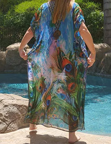 Turkish Print Chiffon Half Sleeve Swimwear Beach Caftan Dress