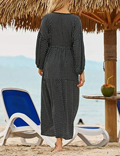 Turkish Print Chiffon Half Sleeve Swimwear Beach Caftan Dress