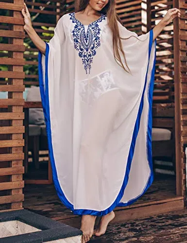 Turkish Print Chiffon Half Sleeve Swimwear Beach Caftan Dress