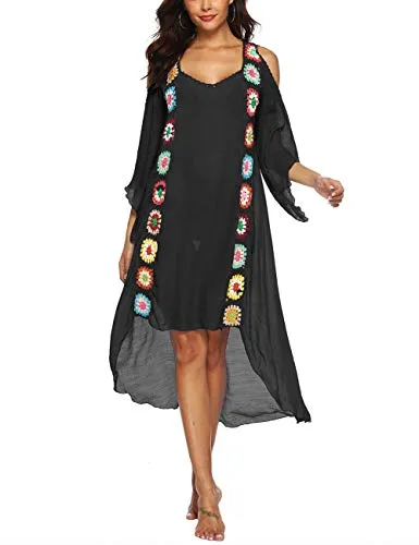 Turkish Print Chiffon Half Sleeve Swimwear Beach Caftan Dress