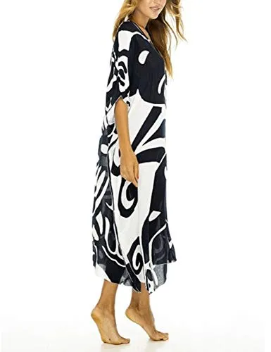 Turkish Print Chiffon Half Sleeve Swimwear Beach Caftan Dress