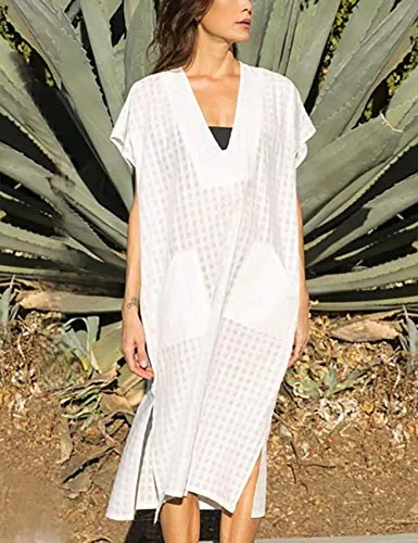 Turkish Print Chiffon Half Sleeve Swimwear Beach Caftan Dress