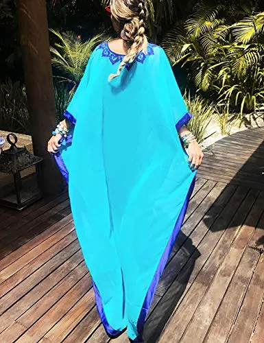 Turkish Print Chiffon Half Sleeve Swimwear Beach Caftan Dress