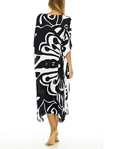 Turkish Print Chiffon Half Sleeve Swimwear Beach Caftan Dress