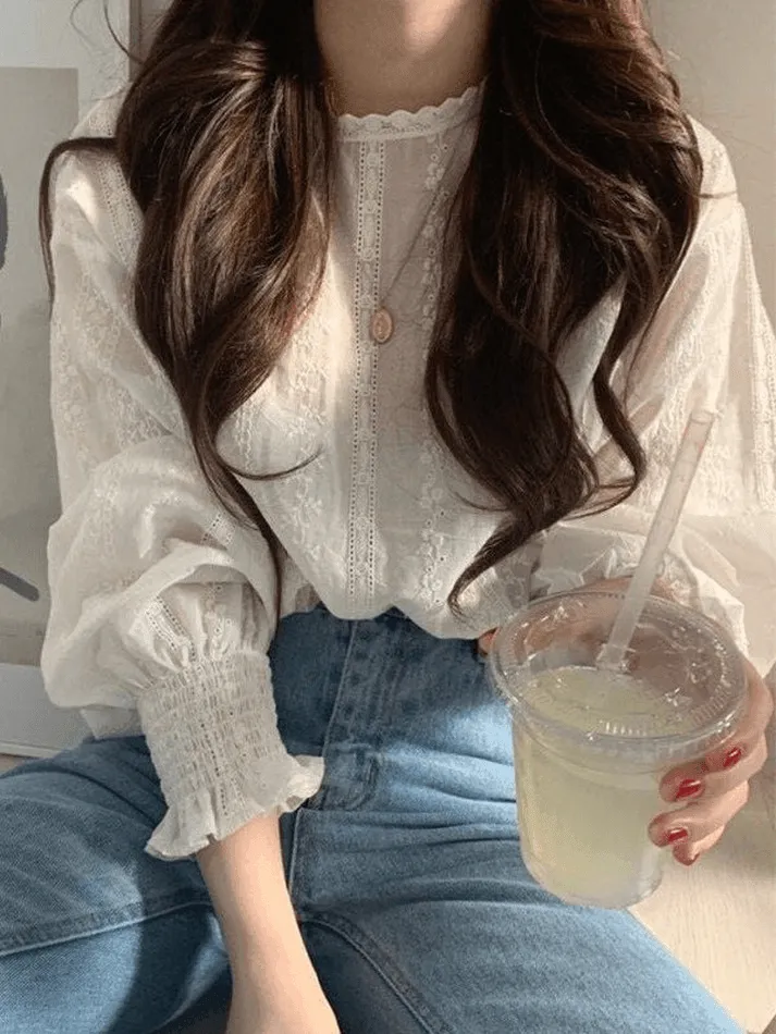 Uniwim ootd Crochet Lace Long Sleeve Blouse