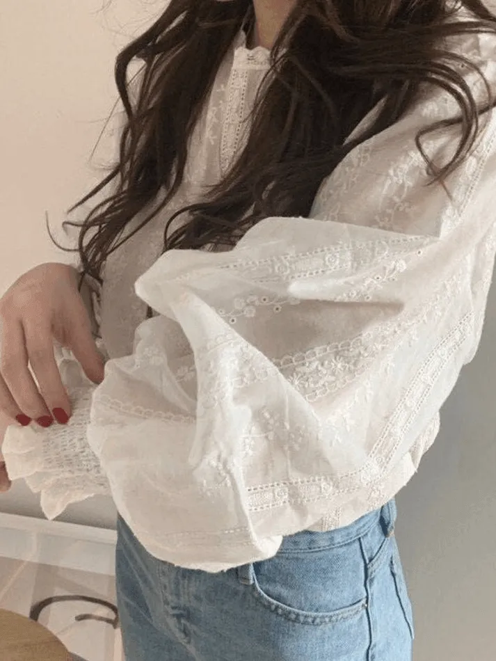 Uniwim ootd Crochet Lace Long Sleeve Blouse