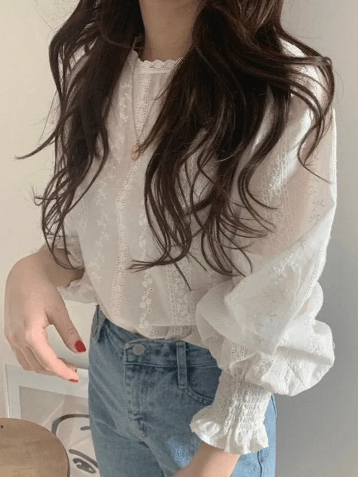 Uniwim ootd Crochet Lace Long Sleeve Blouse