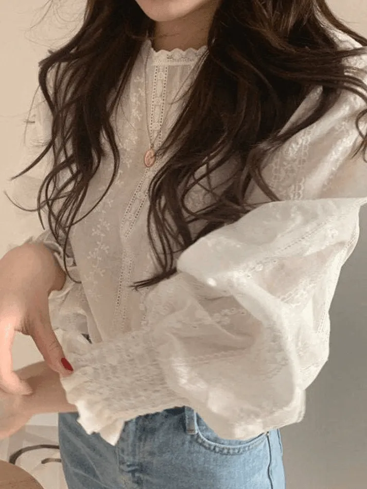 Uniwim ootd Crochet Lace Long Sleeve Blouse