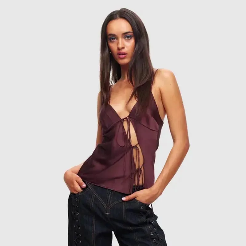 Up Fit Sleeveless Sexy Fashion Y2K Strap Crop Camisole Spaghetti Hot Off-shoulder Lace Slim Hollow Girl Top