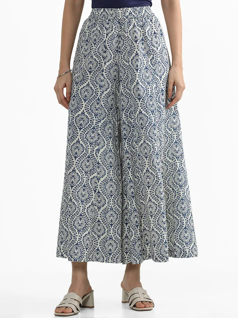 Utsa Indigo Ethnic Floral Printed Palazzos