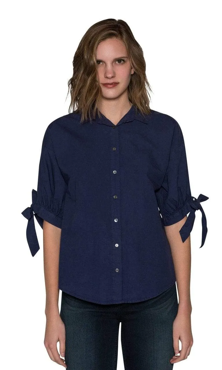 Velvet by Graham & Spencer Meryl Cotton Poplin Tie Sleeve Button Up Top