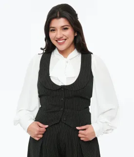 Voodoo Vixen Black & White Pinstripe Button Up Vest