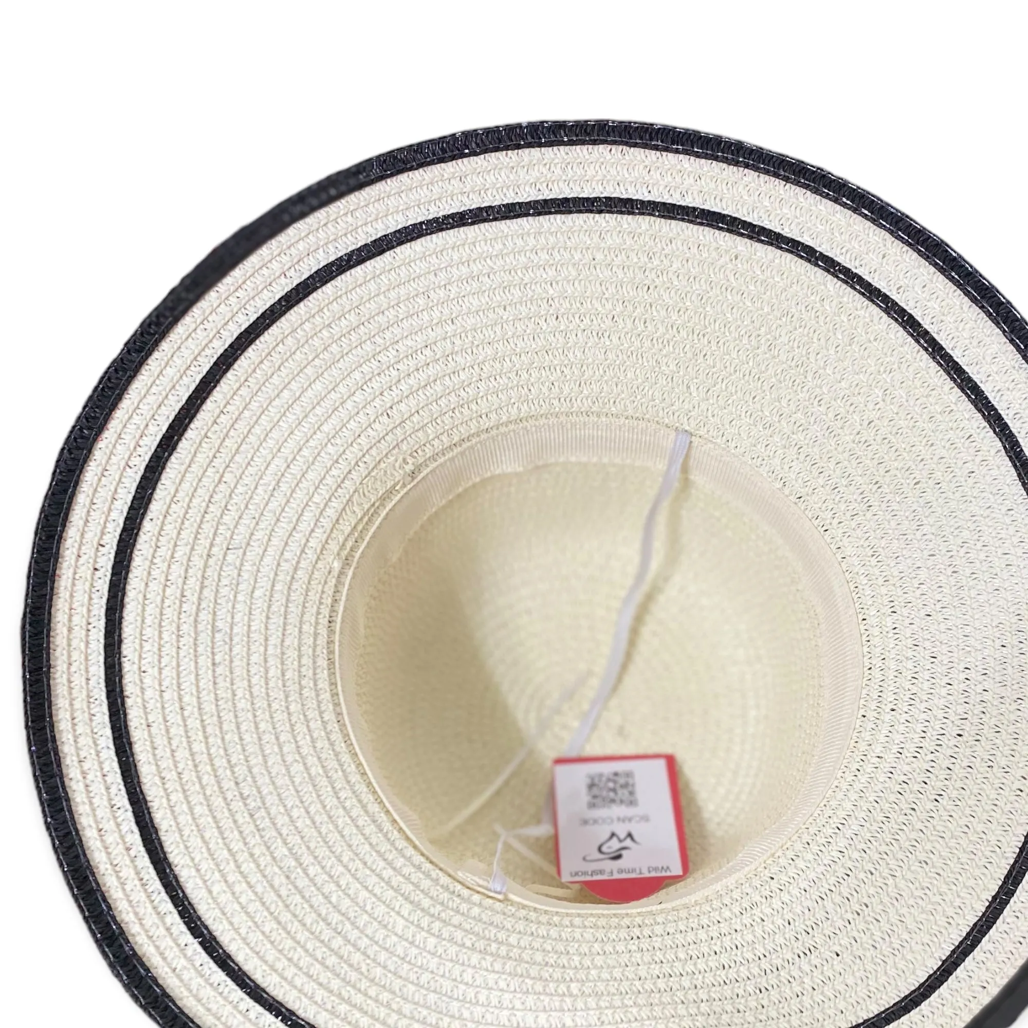 Wide Brim Black Ribbon Straw Sun Hat