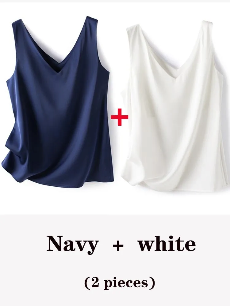 Woman Elegant SILK Satin Sleeveless Blouse