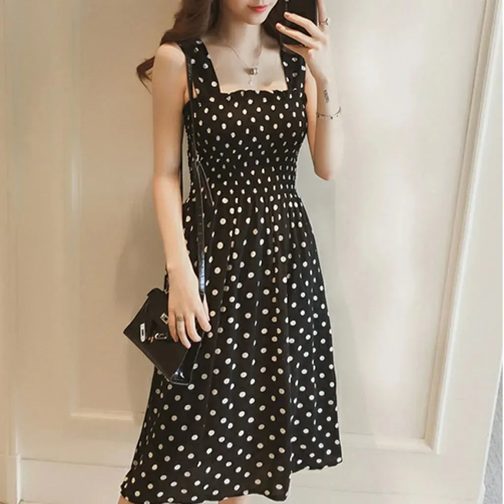 Women Dress Loose None Sleeve Polka Dot Shoulder Plus Size Casual  Fashion comfort Pullover Dress Fashion boho vestidos 2023