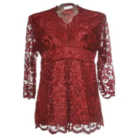 Women V-Neck 3/4 Sleeve Lace Decorated Top - C797KMSB