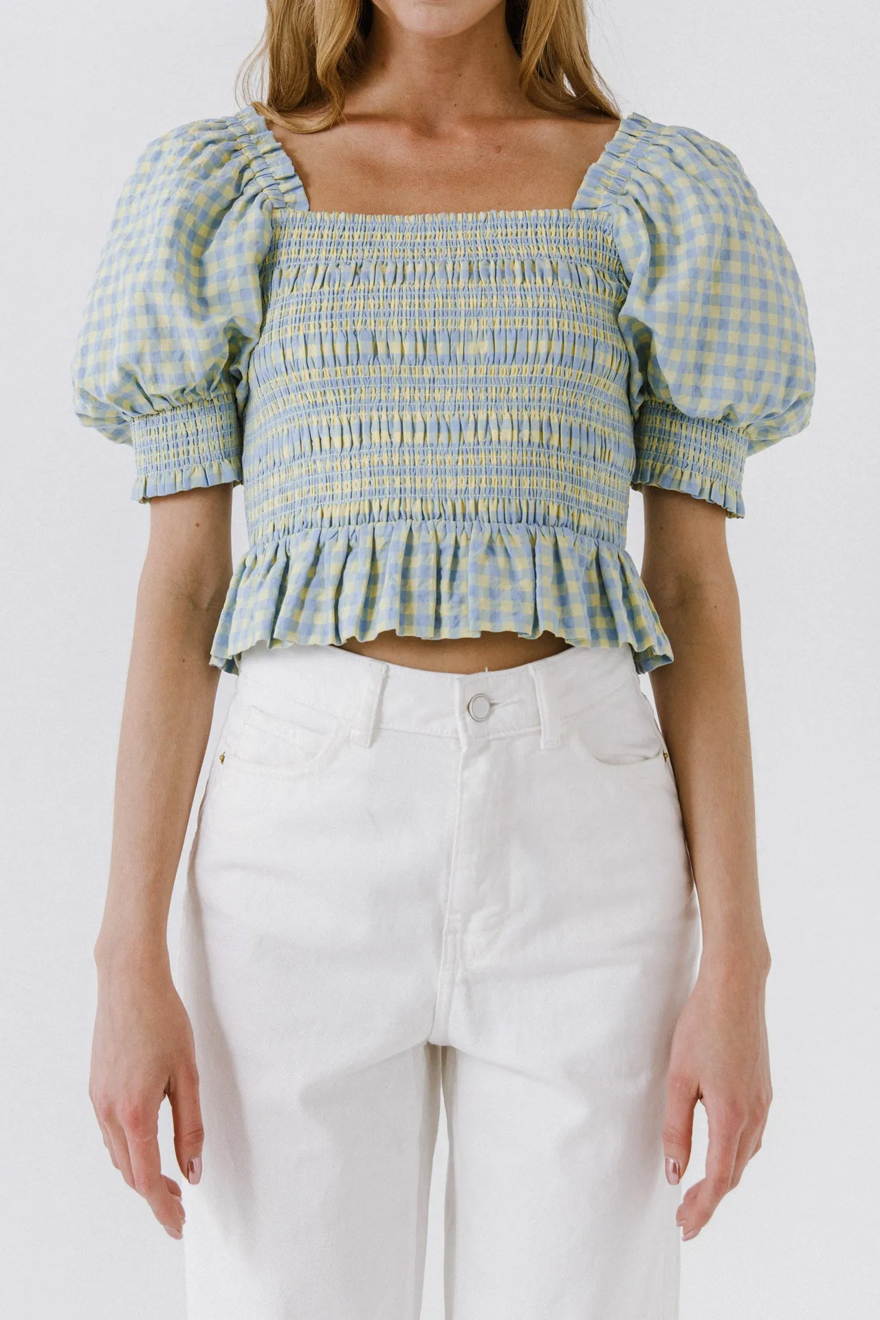 Women Woven Gingham Blouse