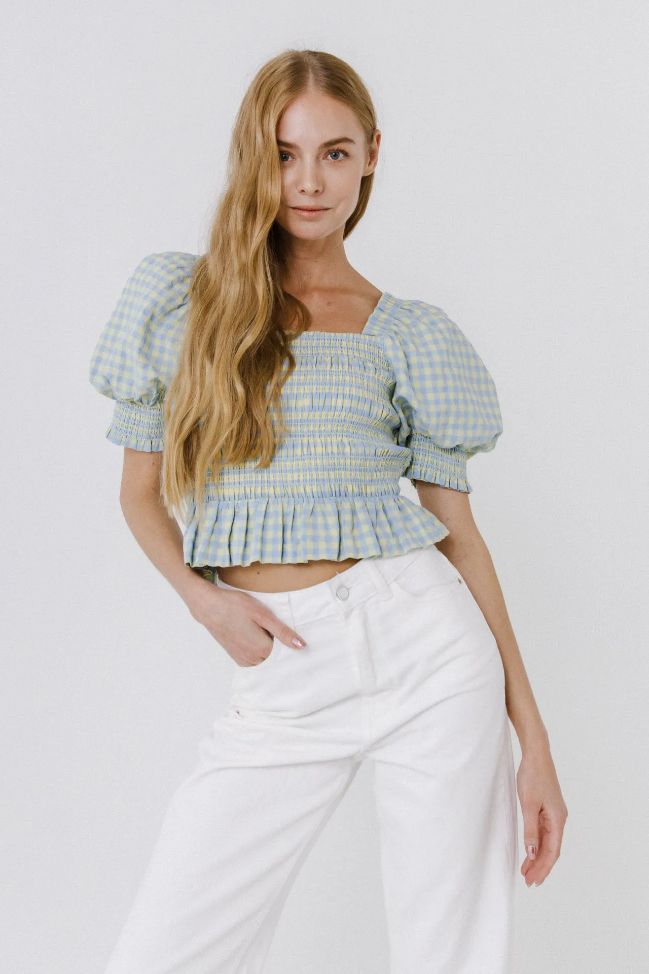 Women Woven Gingham Blouse