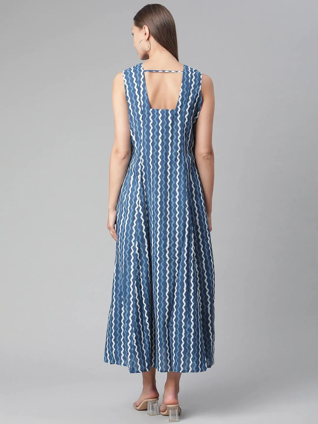 Women'S Blue Cotton Long Dress