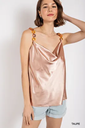 Women's Cowl neck satin camisole with chain strap