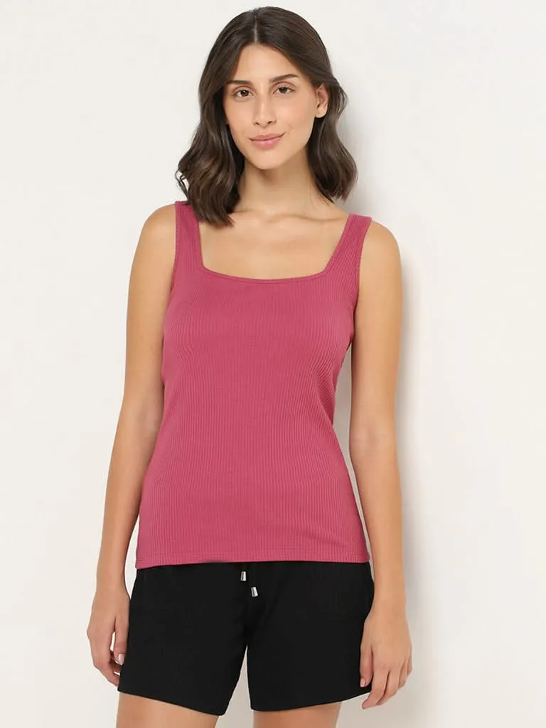 Wunderlove Dark Pink Cotton Blend Ribbed Camisole