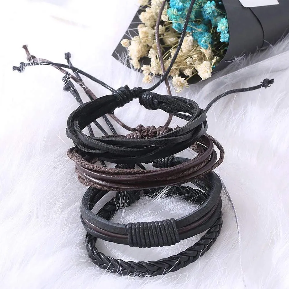 Yellow Chimes 4 Pcs Wrap Stylish Trendy Unisex by Yellow Chimes Multi Strand Bracelet for Men (Brown, Black) (YCFJBR-114WRP-DBR)